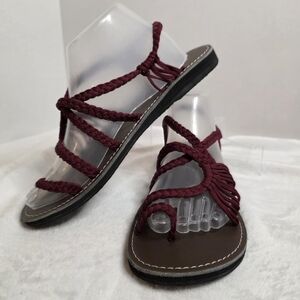 Plaka Red and Brown Woven Nylon Sandals Size Womens‎ 10
